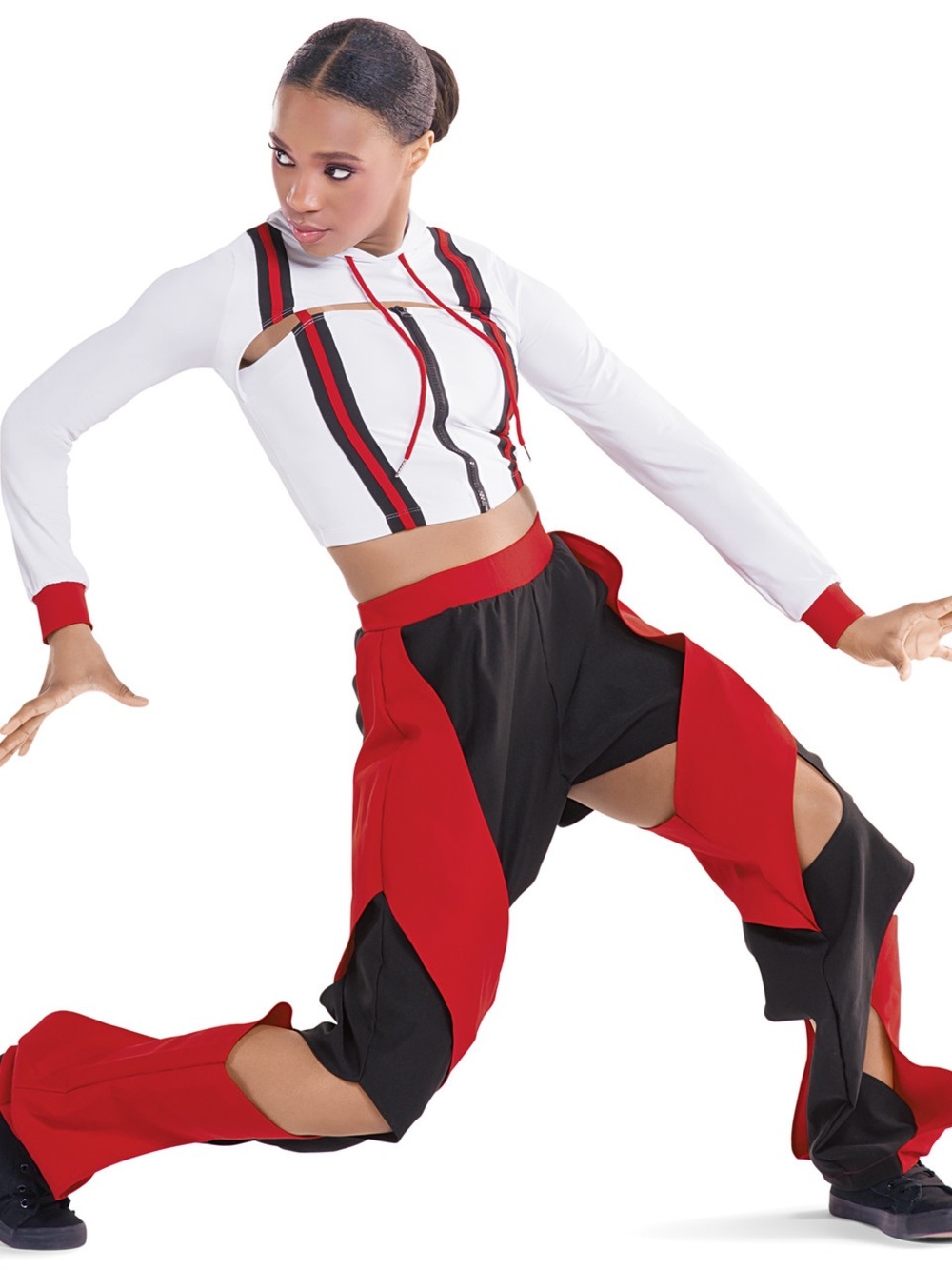 10th House Hip Hop Dance Costume Red Black Zip Up Pants